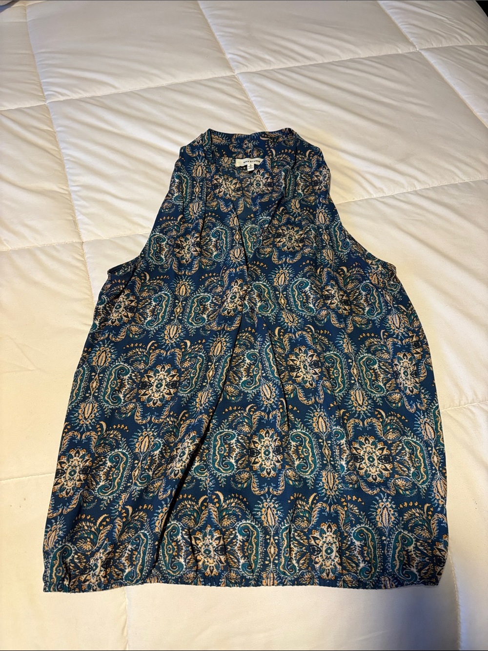 Max Studio Navy and Teal Paisley Sleeveless Camisole